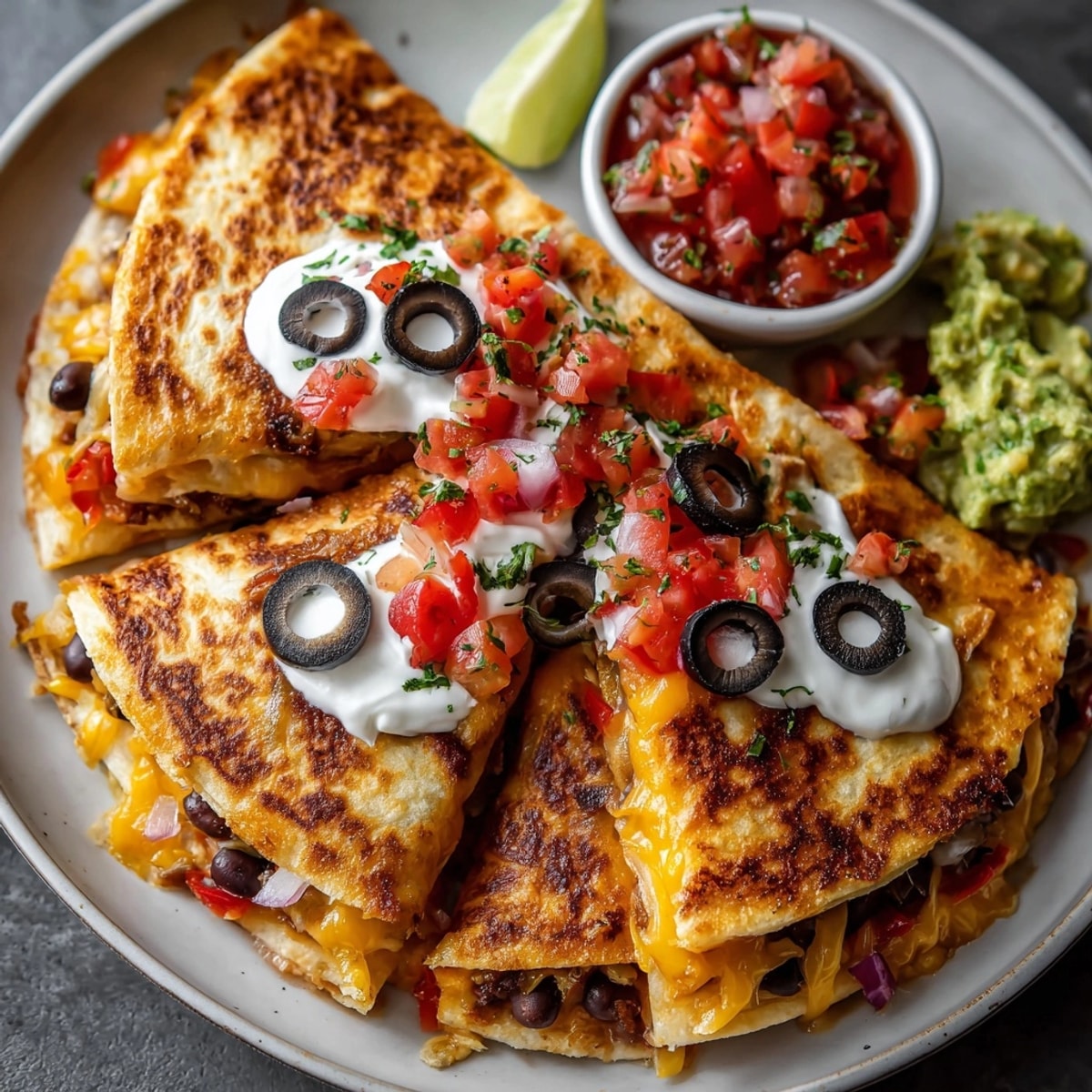 Warm, savory black bean quesadillas offer a cheesy, toasted tortilla Halloween treat.