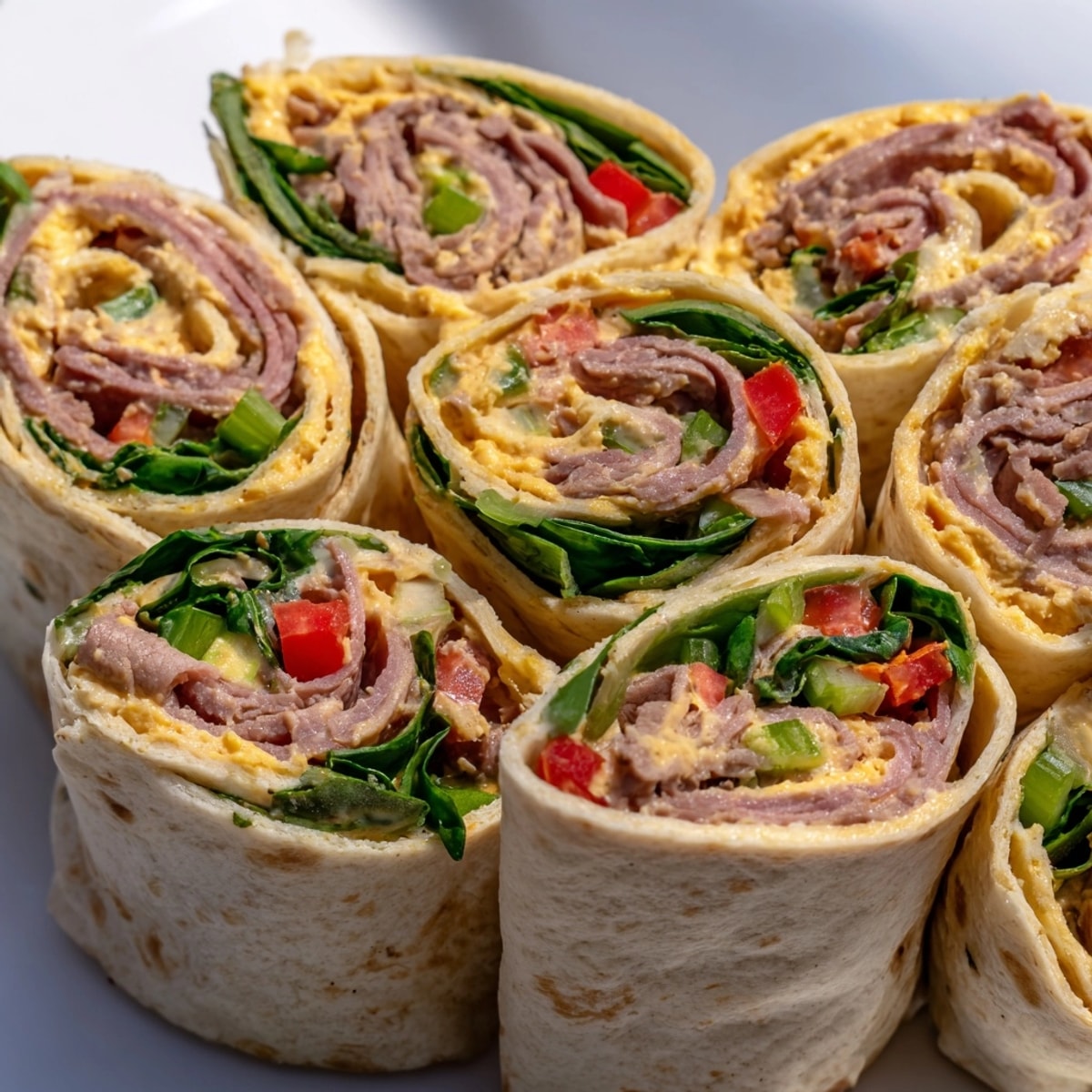 Cajun Roast Beef Pinwheel Rolls: Soft tortillas hug savory beef, cheese with spicy Cajun zest.