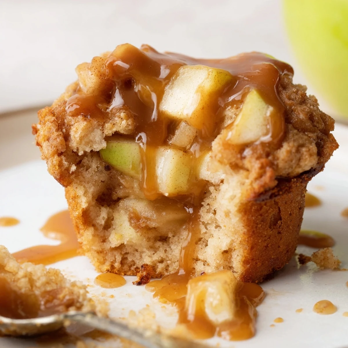 Moist caramel apple fritter muffin cups drizzled with luscious, warm caramel sauce.
