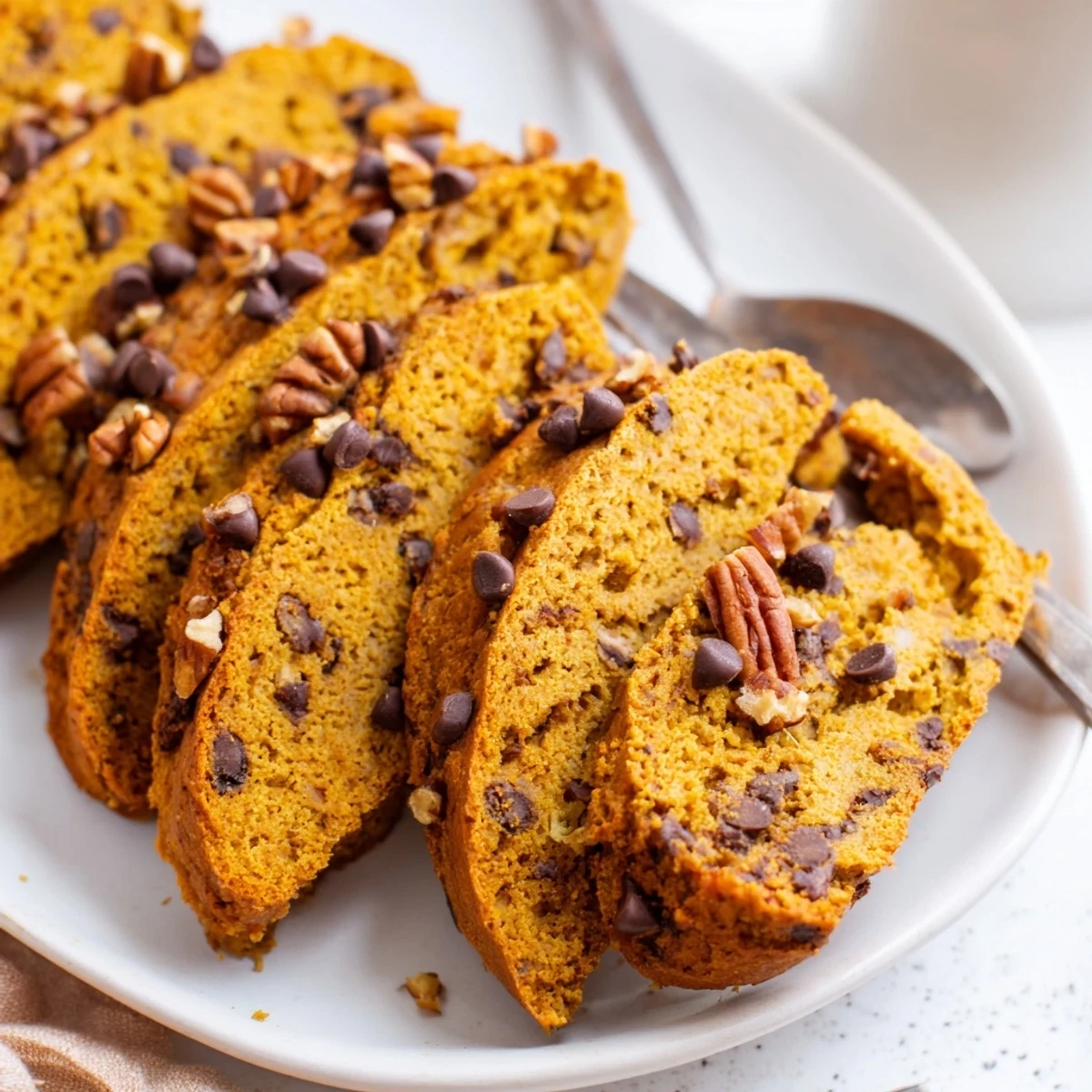 Warm pumpkin muffin biscotti dippers, perfect for a cozy coffee break treat.  
