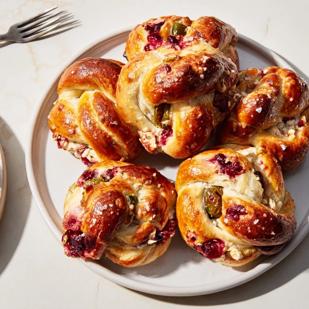 Soft pretzel twists filled with creamy cranberry jalapeño dip, perfect for festive gatherings.  
