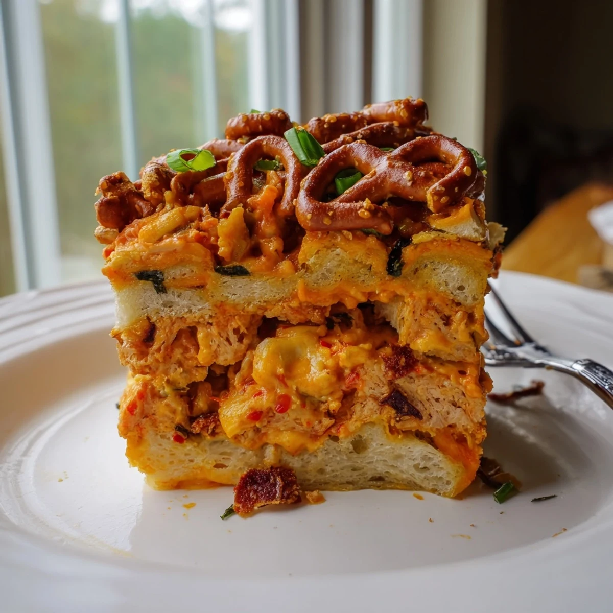 Deliciously layered Spicy Buffalo Pretzel Biscuit Bars, perfect for game day snacking  