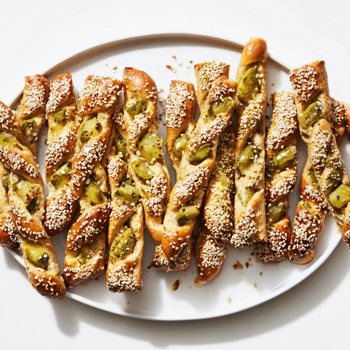 Deliciously unique Dill Pickle Pretzel Cookie Sticks drizzled with sea salt and sesame.  