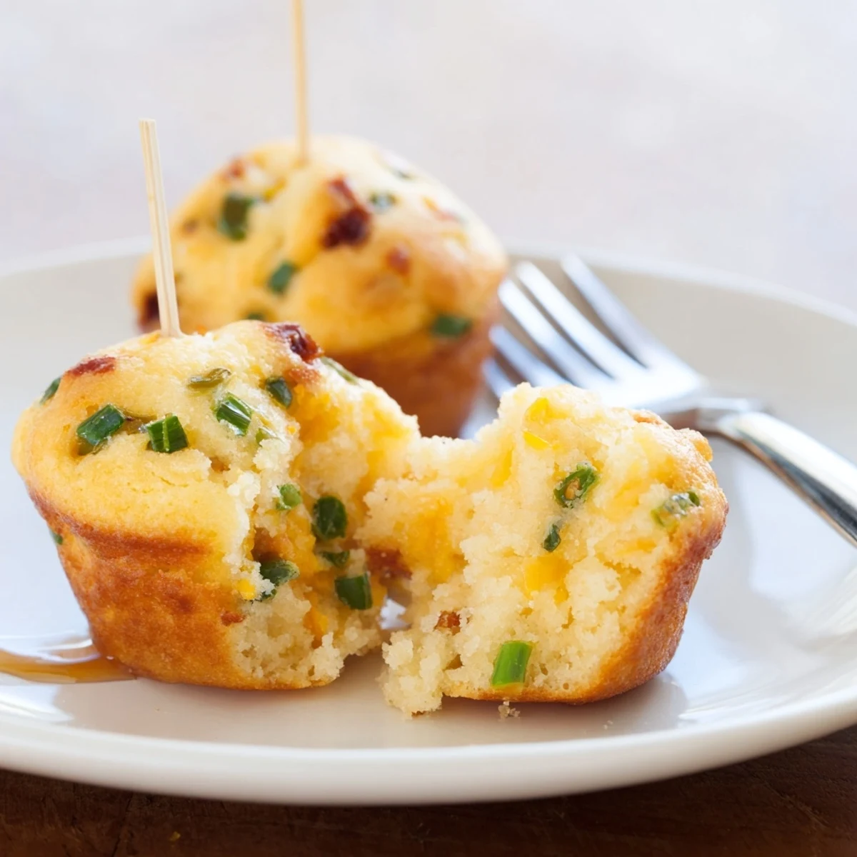 Savory Cheddar Jalapeño Pancake Muffin Pops on a stick, perfect for breakfast bites.  