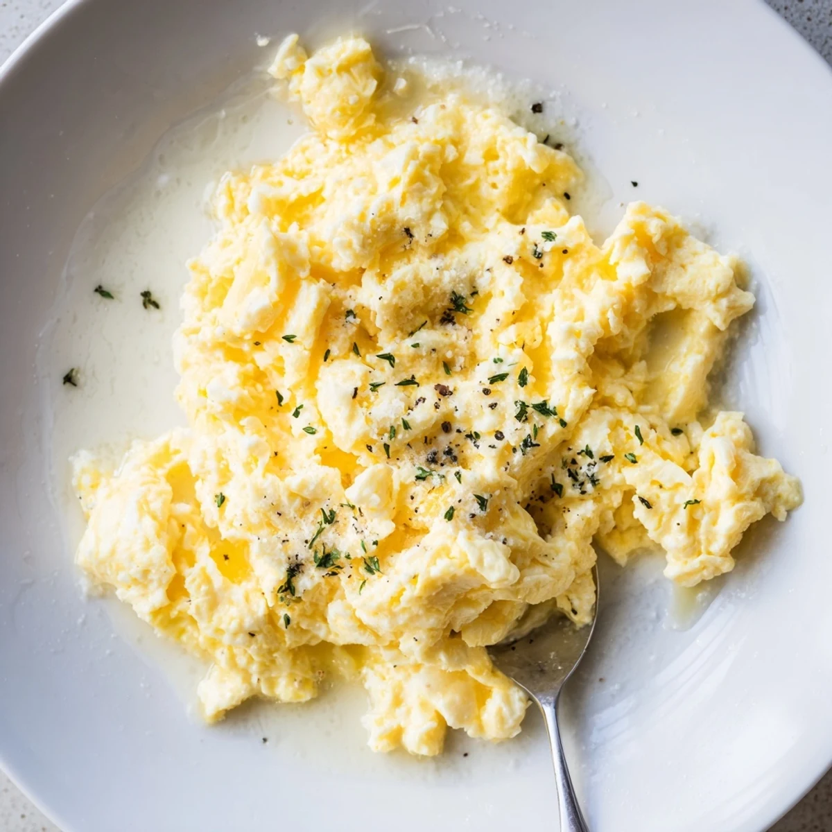 Savory Quick Garlic & Herb Scrambled Eggs served warm, perfect for busy mornings.  