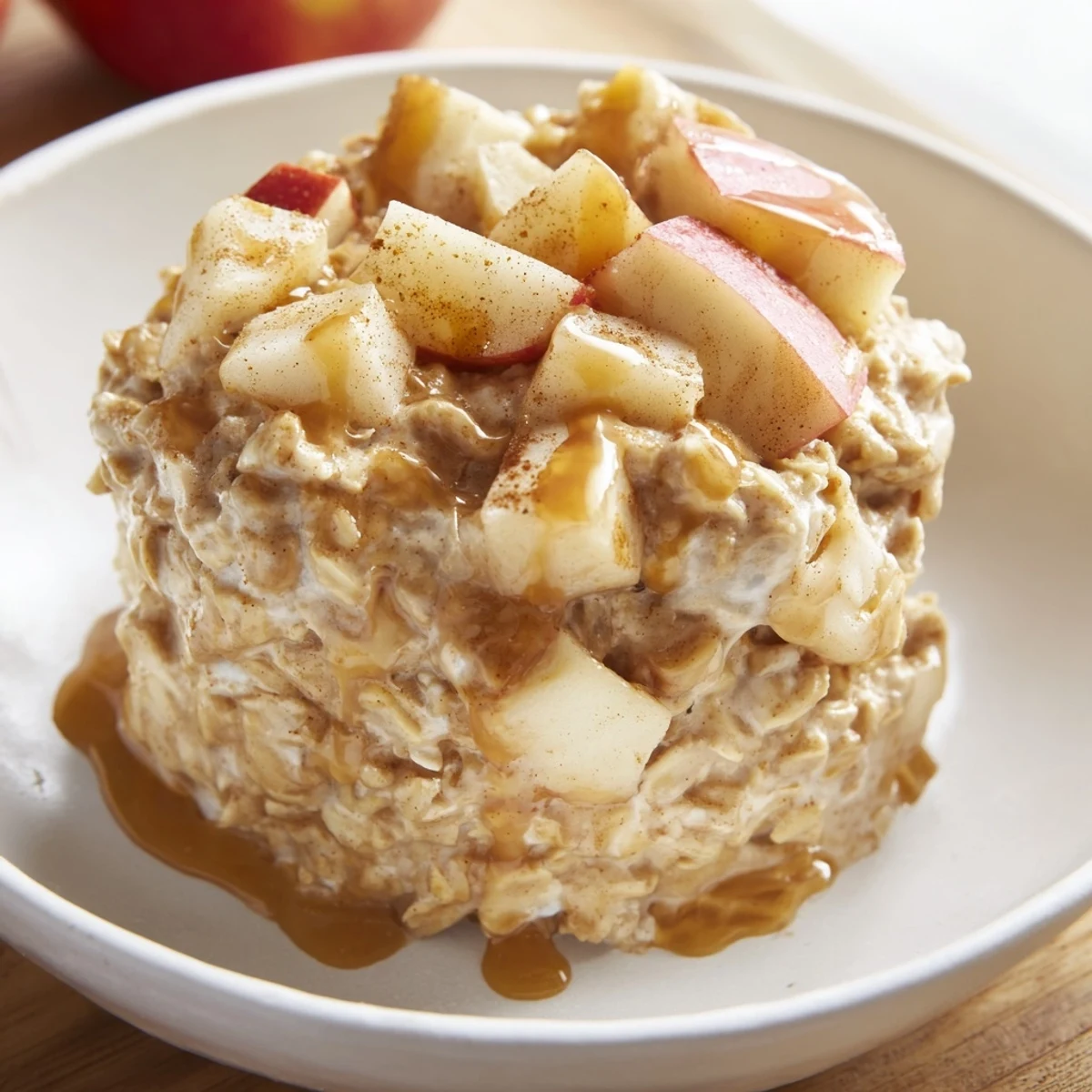 Delicious Apple Pie Overnight Oats served in a mason jar, ideal for meal prep.