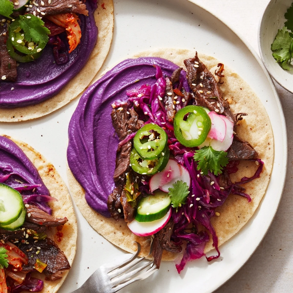 Bursting with flavors, these Global Street-Food Fusion Bowls feature vibrant toppings and rice.