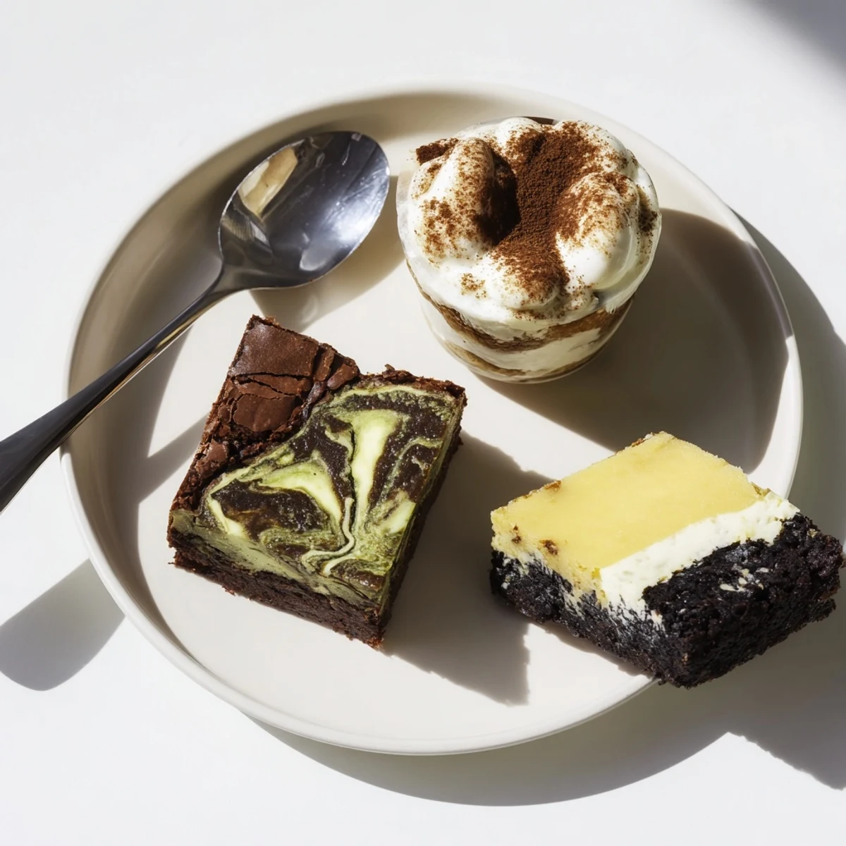 Deliciously unique Global Dessert Mash-Ups featuring colorful matcha-miso brownies and creamy layers.
