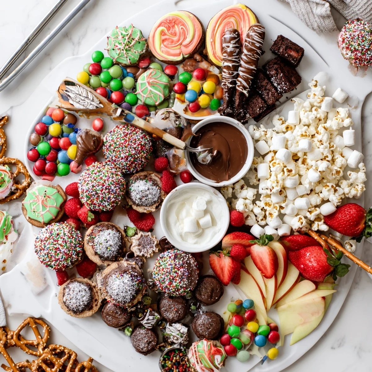 A beautifully arranged dessert board with themed snacks for festive gatherings.  