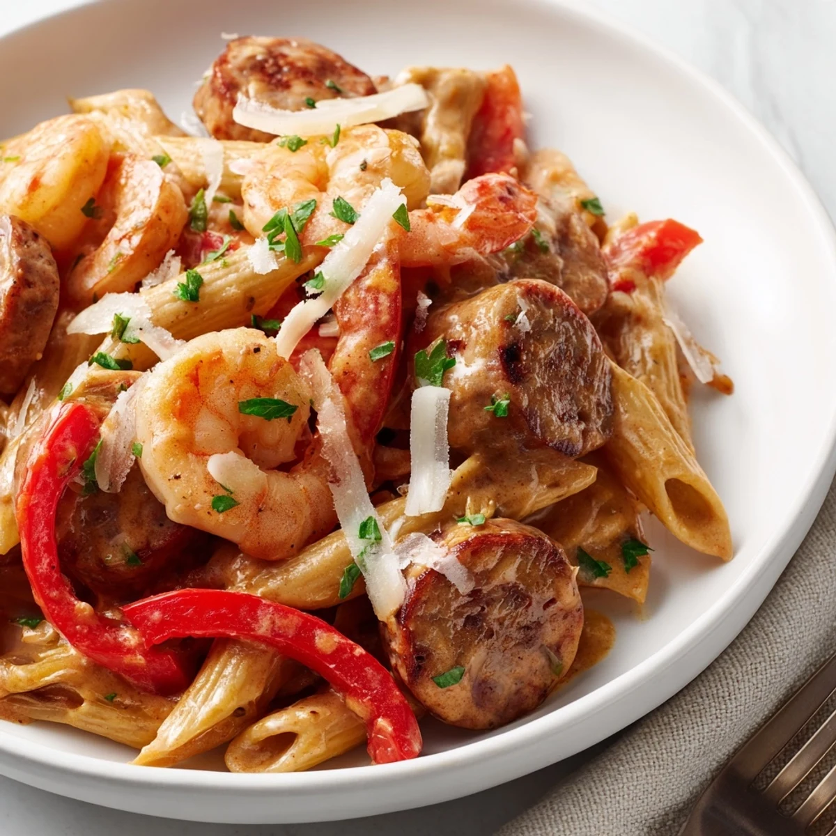 Cajun Sausage Shrimp Alfredo Pasta