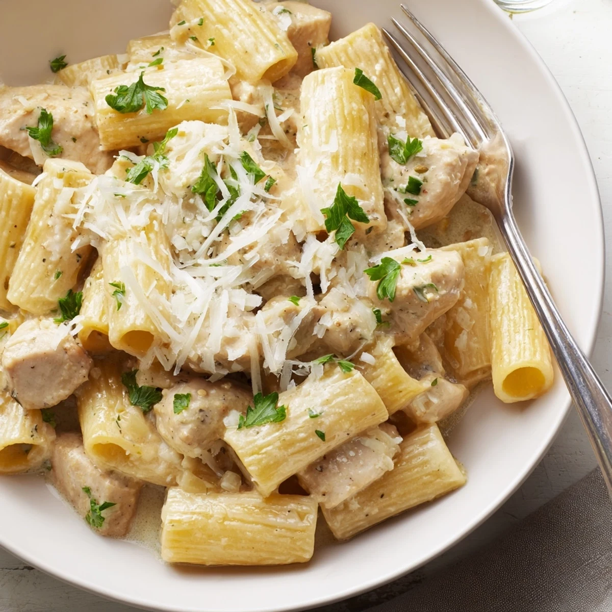 Creamy Garlic Parmesan Chicken Rigatoni