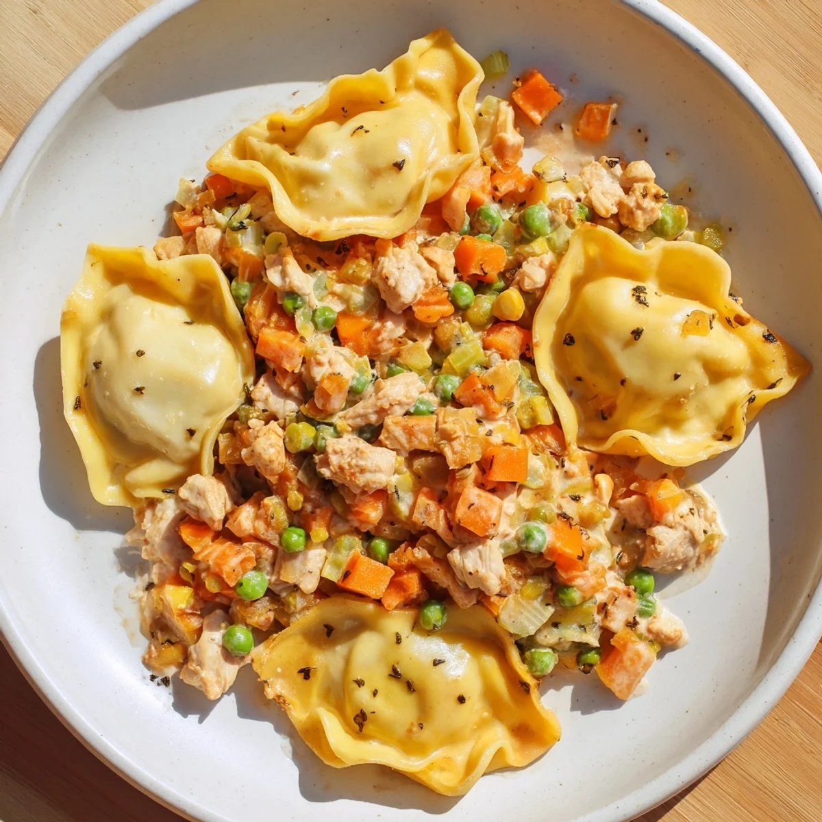 A comforting photo of Chicken and Dumplings Casserole, a creamy, savory main dish perfect for any family meal.