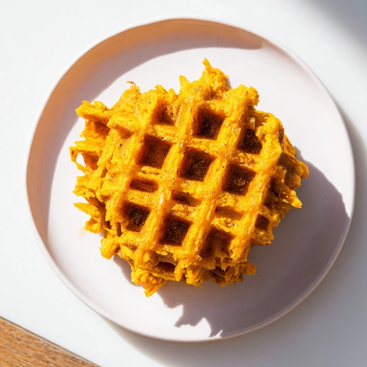 Golden, crispy Sweet Potato Waffle Hack served warm with fresh berries and a drizzle of syrup.