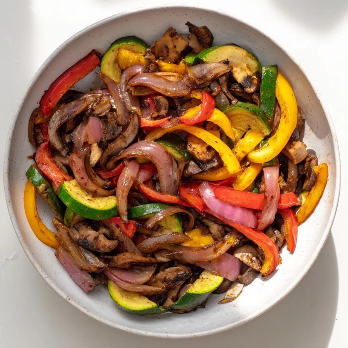 Sizzling Veggie Skillet Fajitas overflowing with colorful peppers and onions ready to fill your tortilla.