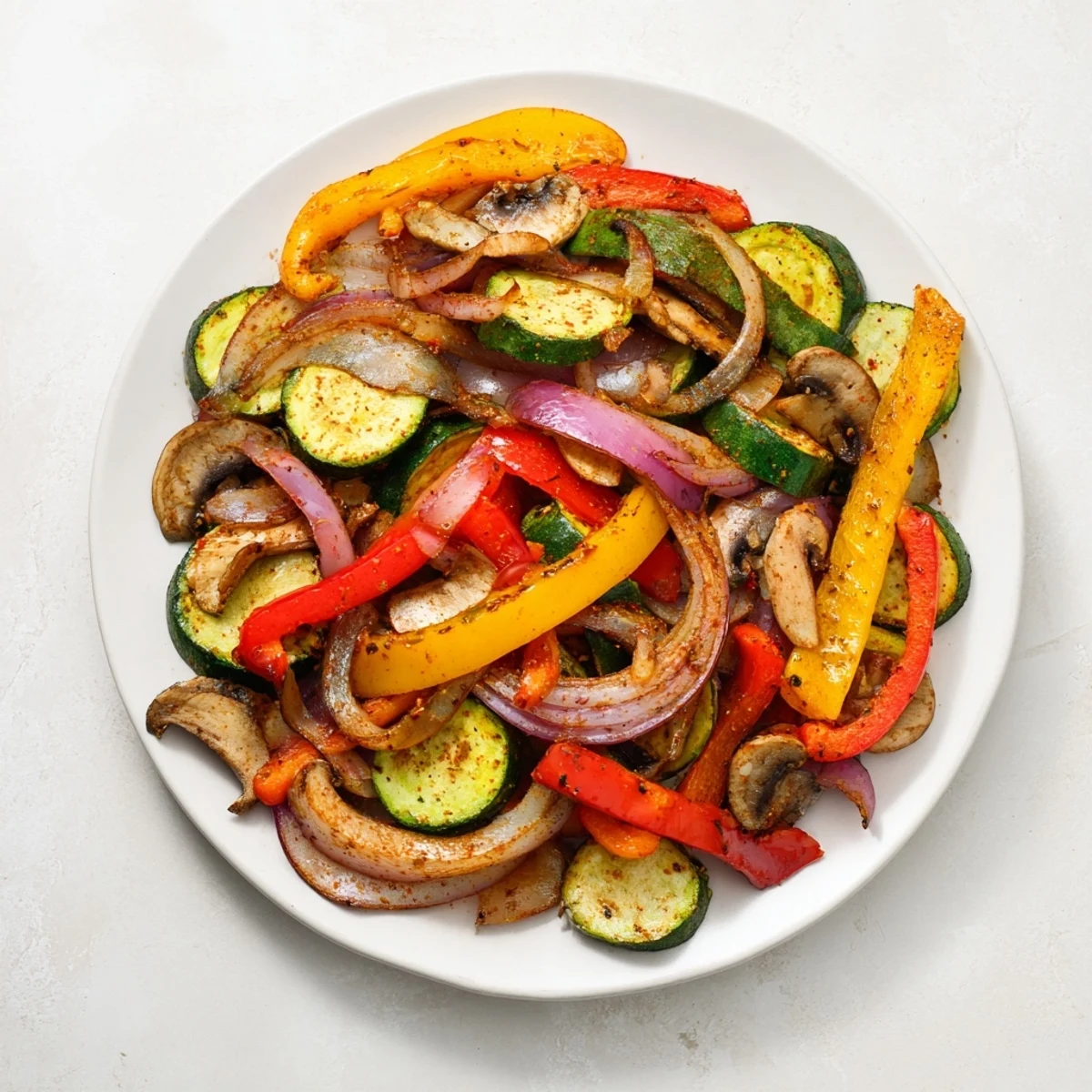 A steaming plate of flavorful Veggie Skillet Fajitas, a quick and easy vegetarian dinner ready to enjoy.