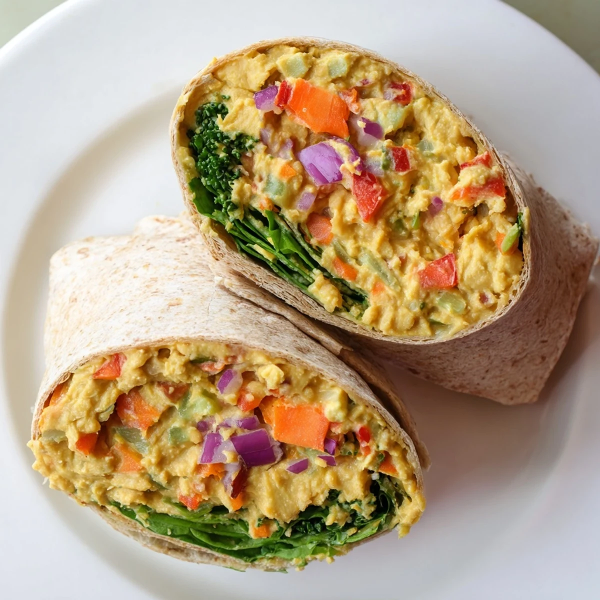 Enjoy a delicious serving of fresh chickpea salad wraps, ideal for a quick and satisfying dinner.
