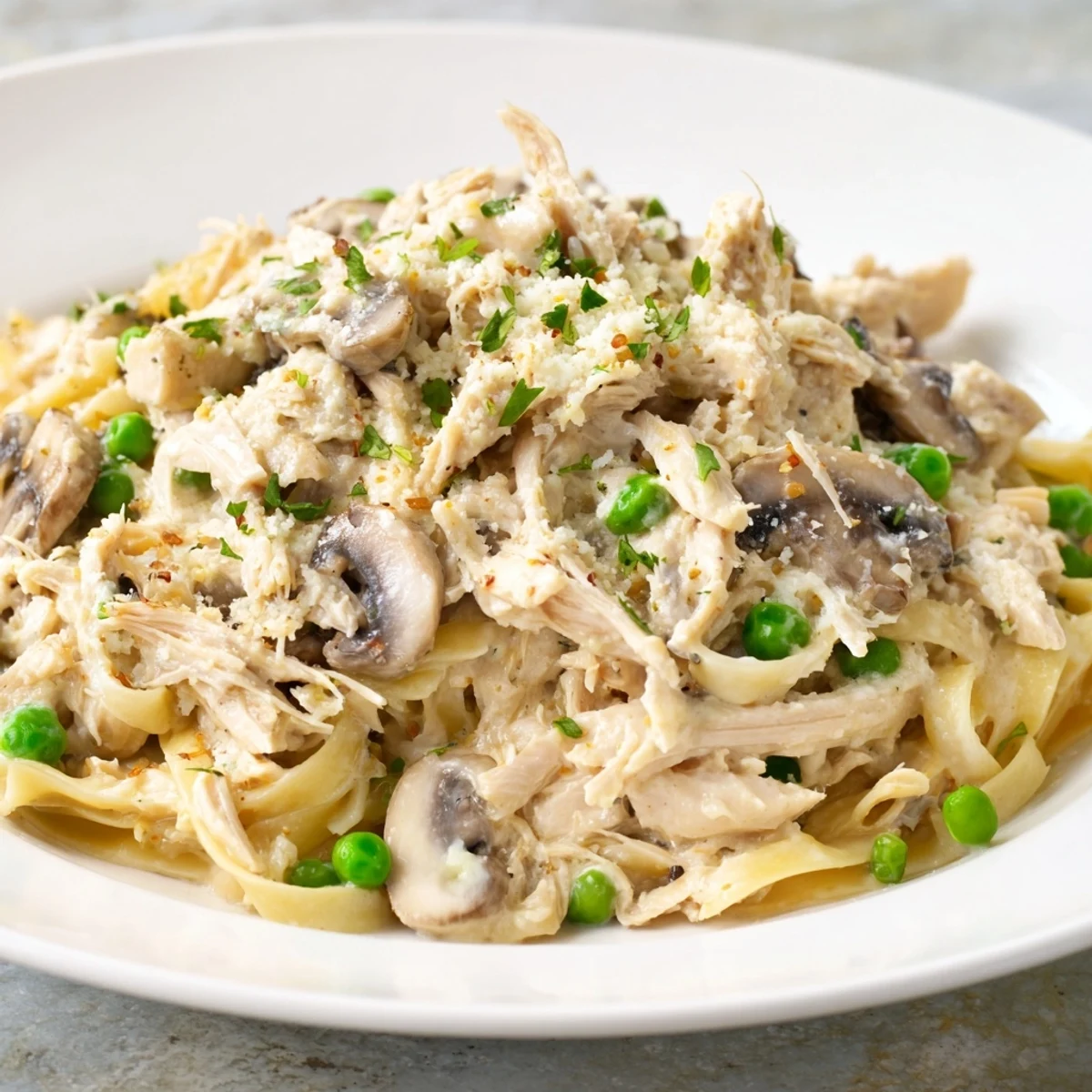 Slow-cooked Creamy Chicken Alfredo with tender shredded chicken in a rich, velvety sauce.