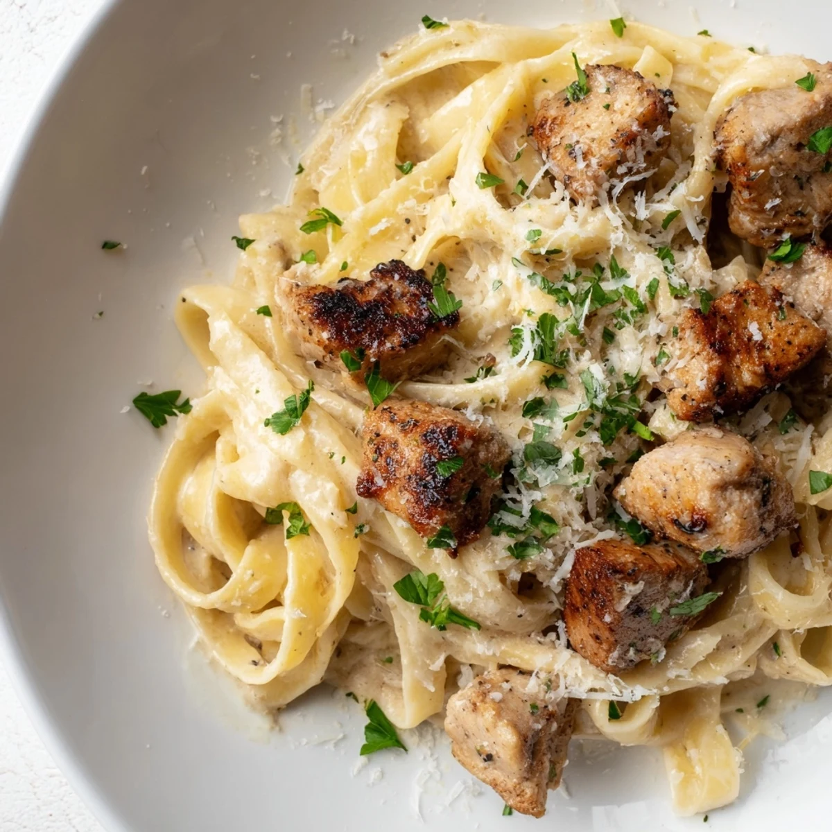 Creamy Cowboy Butter Chicken Pasta, with golden, perfectly cooked chicken, ready to enjoy.