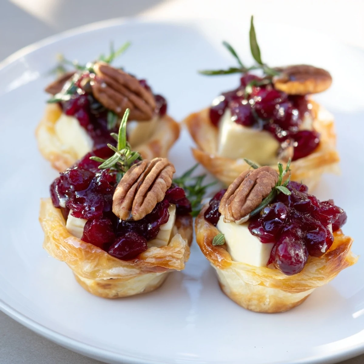 Melted Brie cheese tops flaky puff pastry in these tempting Express Cranberry Sauce Brie Bites, perfect for any party.