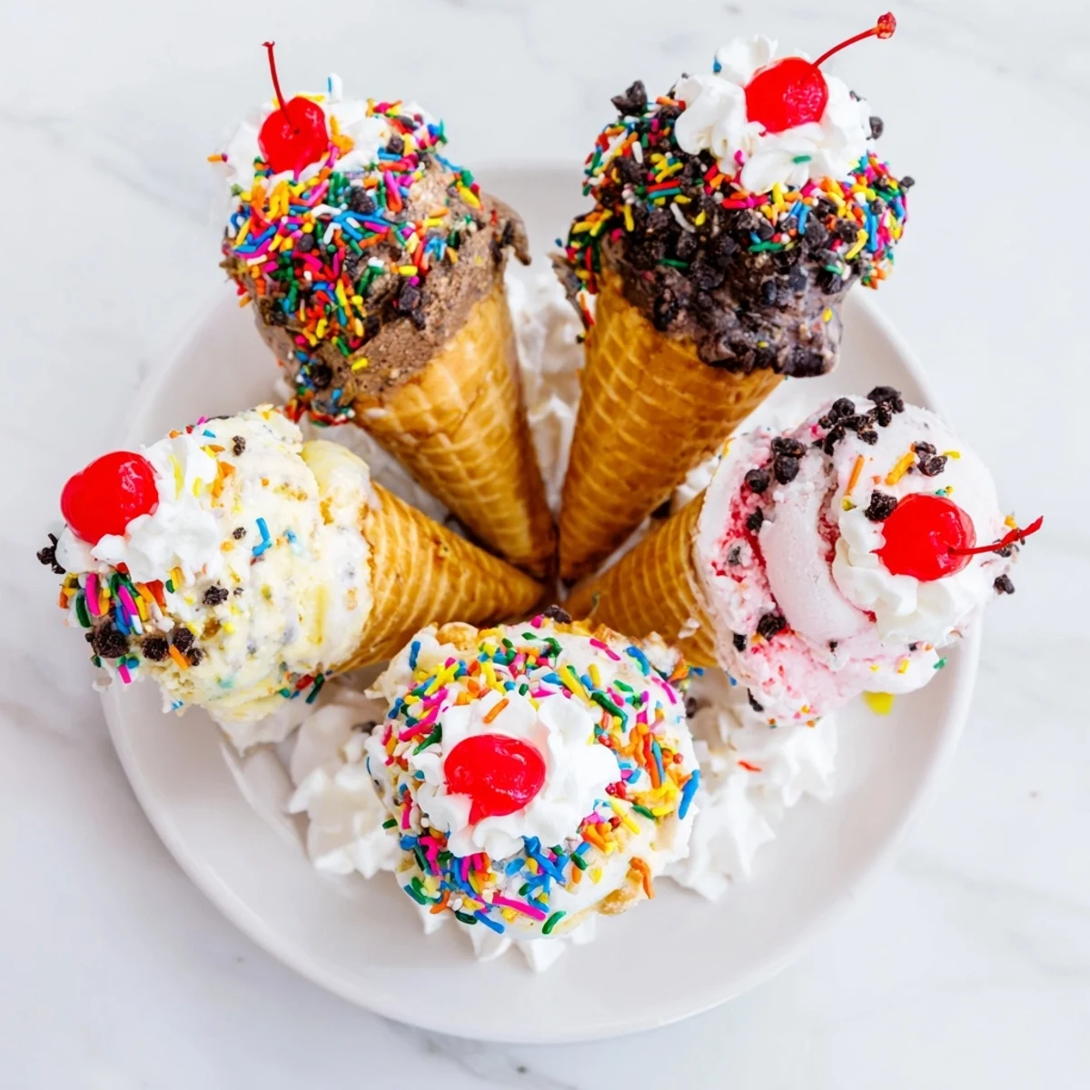 A colorful Ice Cream Cone Grazing Board presents sweet, cold treats perfect for a summer gathering.