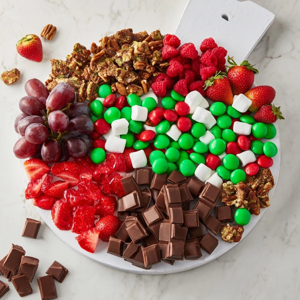 Festive Cozy Mitten Dessert Board overflowing with chocolates, cookies, and colorful candies for sharing.