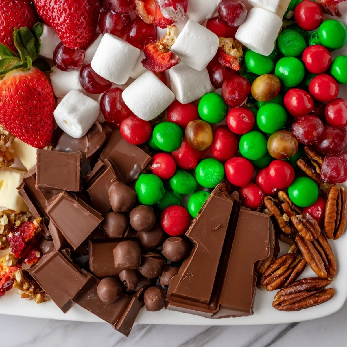 A delightful Cozy Mitten Dessert Board featuring a winter wonderland of sweet treats perfect for holiday parties.