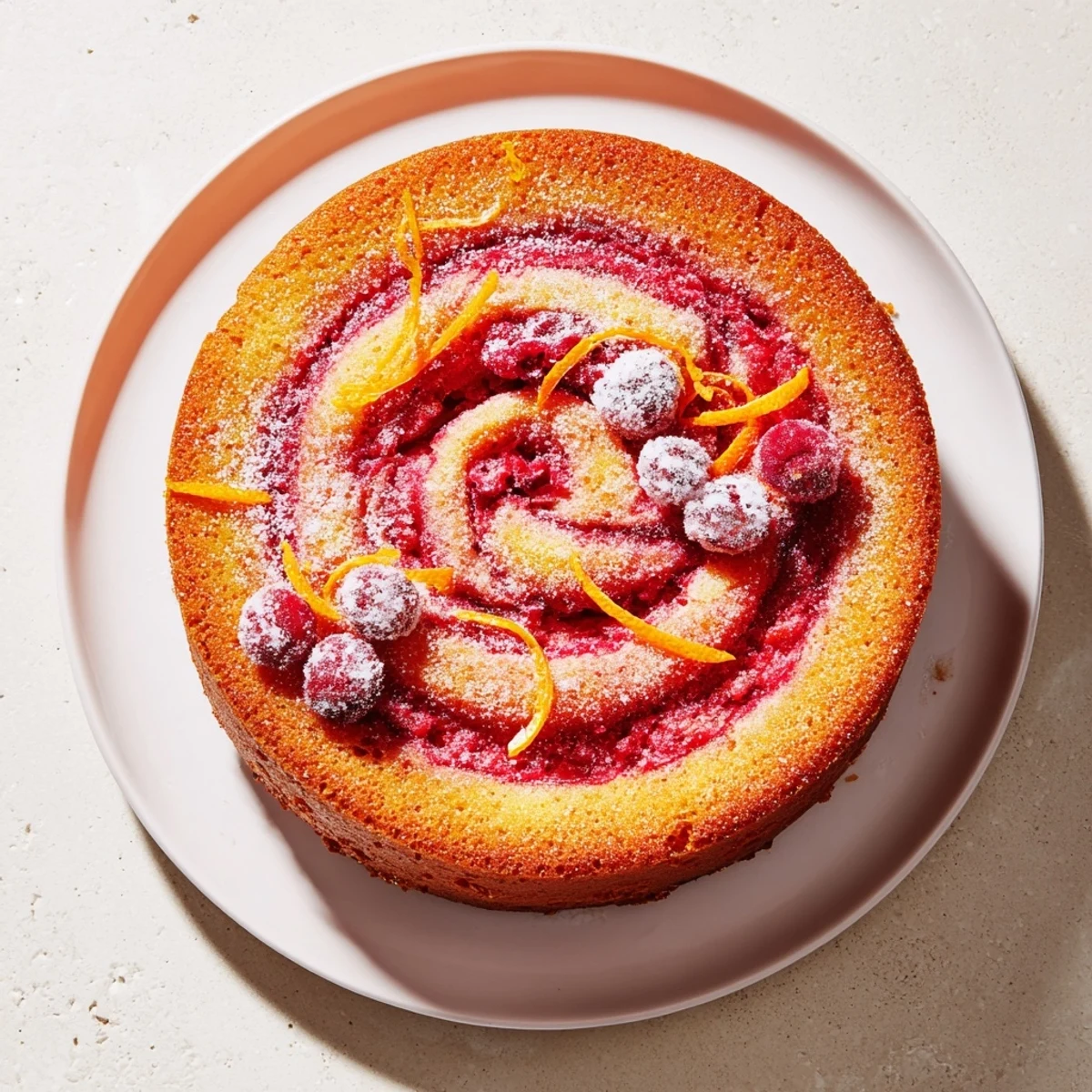Vibrant cranberry orange swirl cake, a festive dessert with a sweet and tart flavor combination.