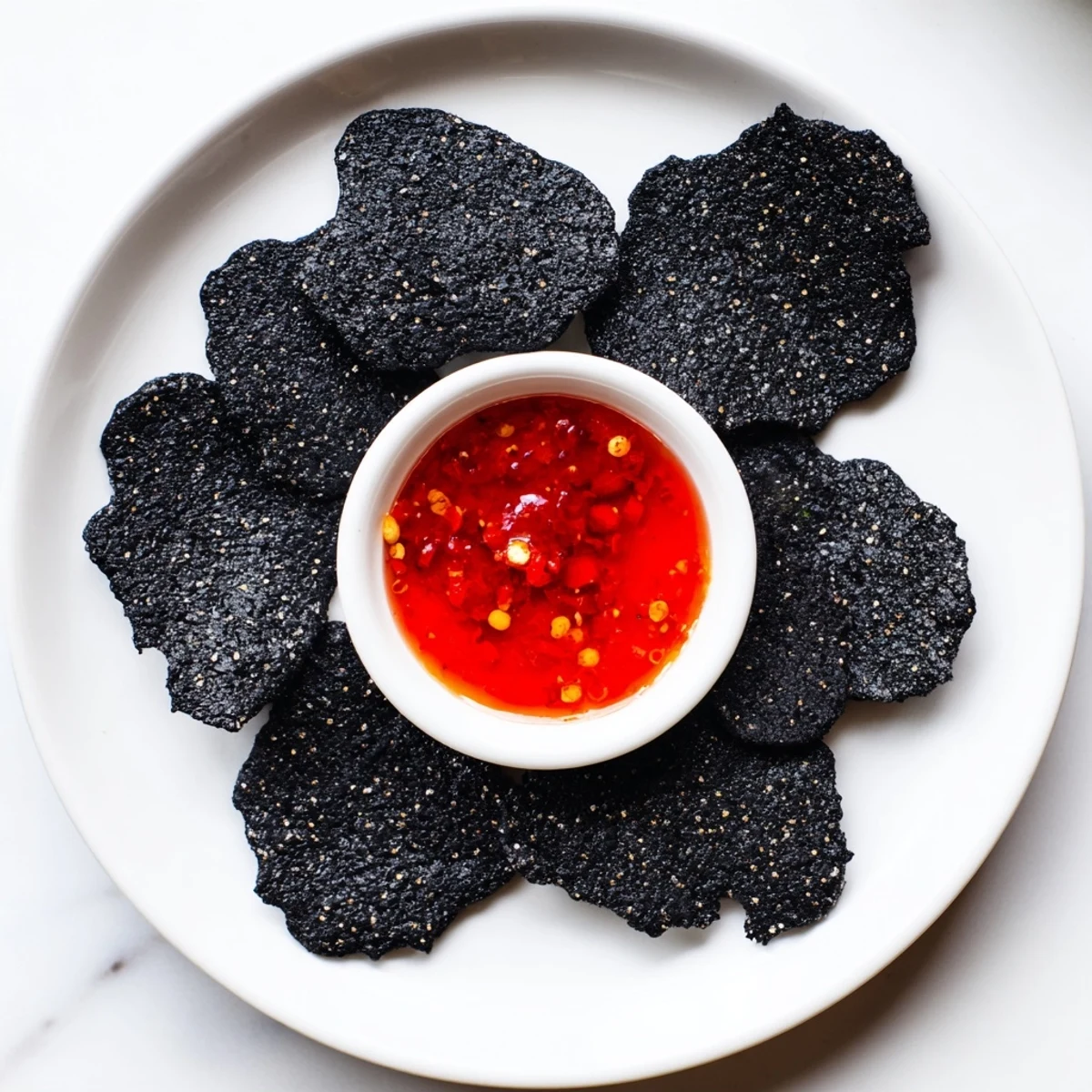 Serve this dramatic Volcanic Flow, a visually stunning appetizer with a spicy, flavorful dipping experience.