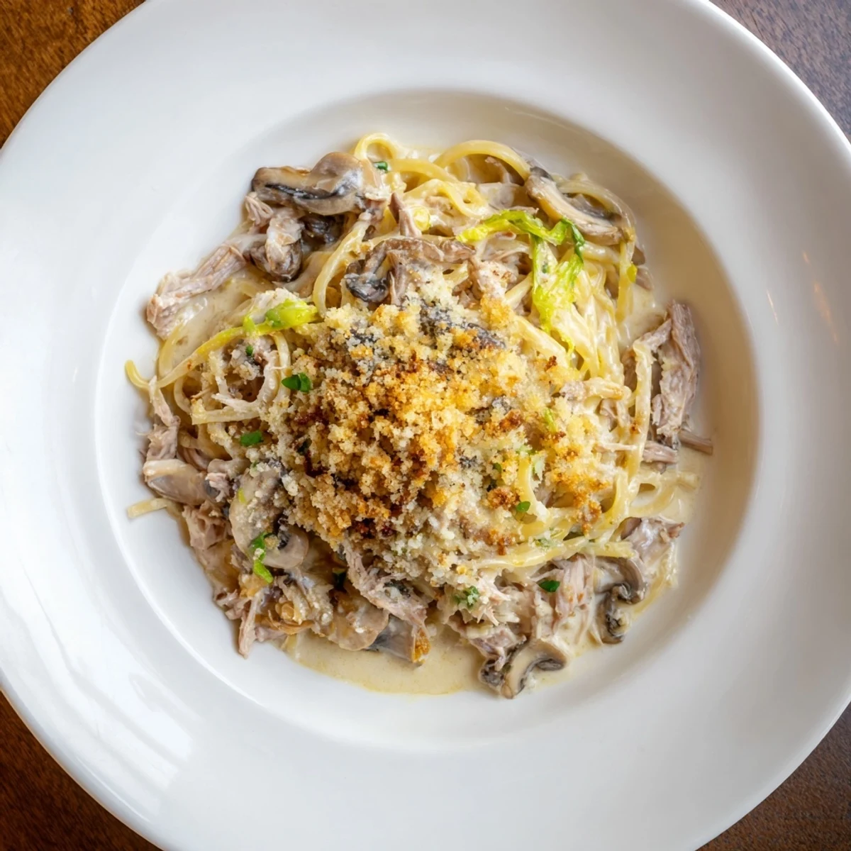 Golden-brown crust tops the creamy Turkey Tetrazzini with tender turkey and pasta in a rich sauce.