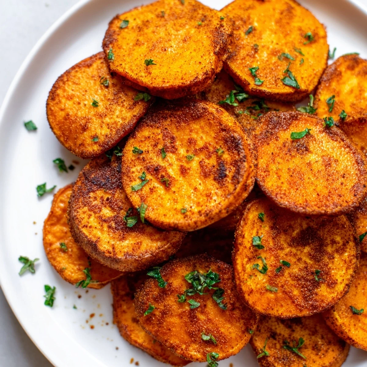 Oven-roasted Cajun sweet potatoes, golden and crisp, seasoned with smoky paprika, ready to serve.