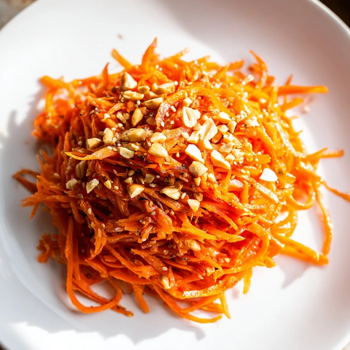 Cool and crunchy Spicy Carrot Salad, a vegan side dish, perfect for summer meals and quick lunches.