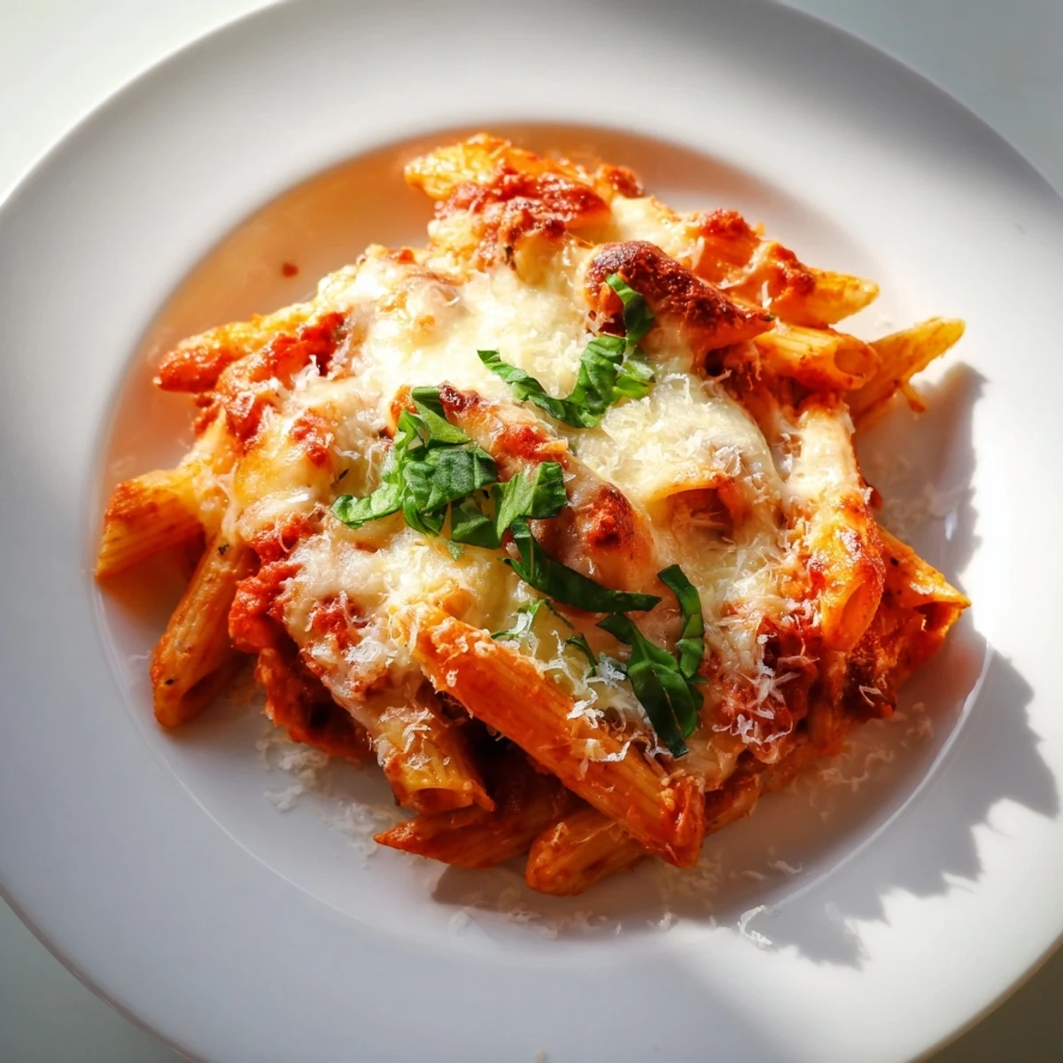 Golden Baked Penne Arrabbiata with bubbly cheese, a flavorful, fiery Italian comfort food pasta dish.