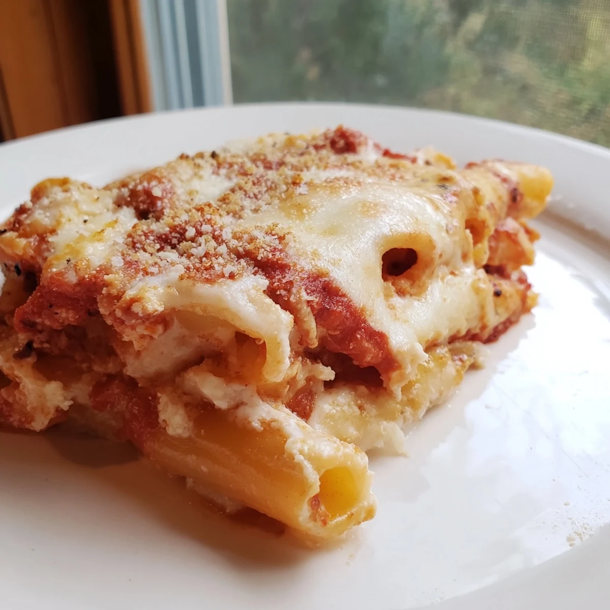 Hot, cheesy layers in this tempting Cheesy Baked Ziti dish, bubbling with melty mozzarella and ricotta.