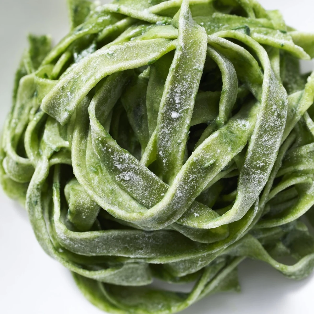 Freshly made spinach pasta dough, showing textures from the flours and spinach puree.