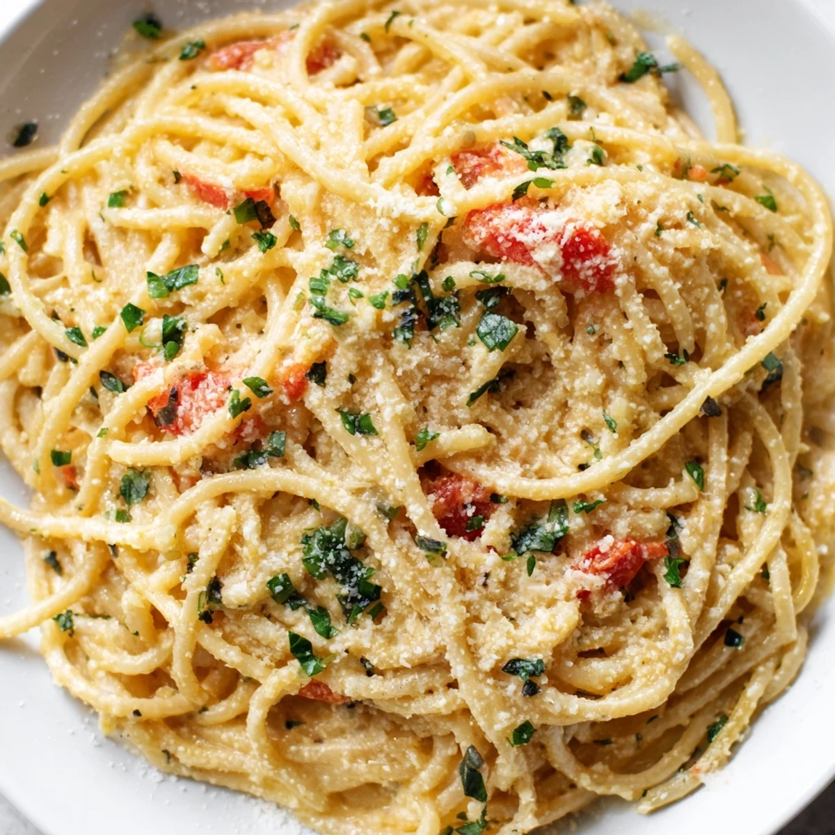 Warm, rich Roasted Garlic Pasta Sauce, with hints of basil, ready for a comforting Italian dinner.