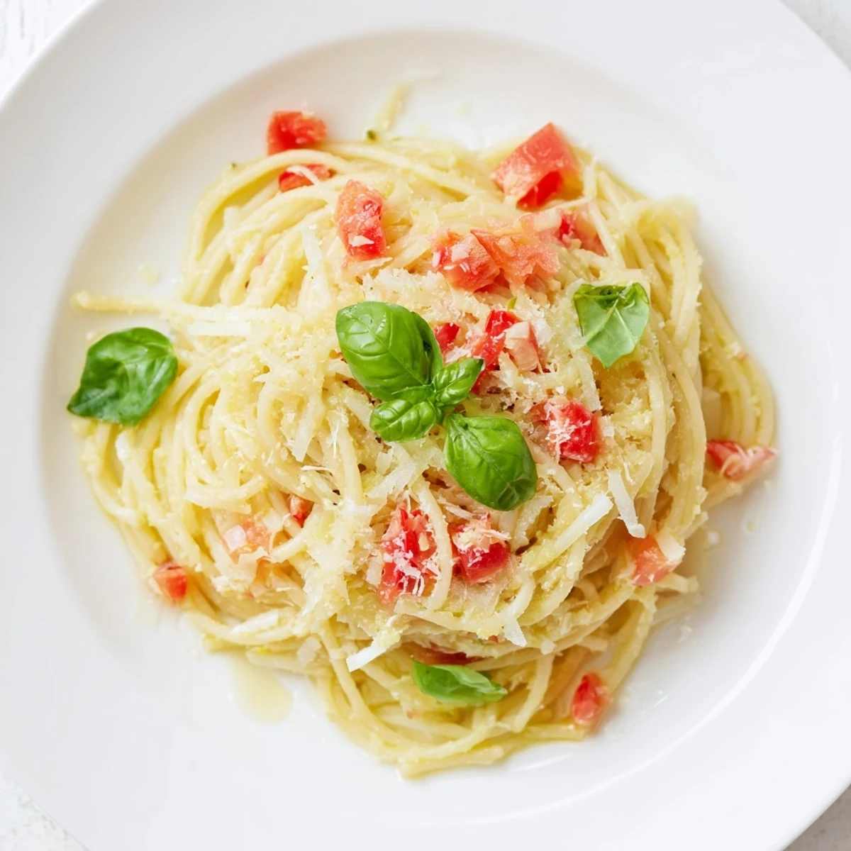 Fragrant bowl of Roasted Garlic Pasta Sauce with fresh basil and Parmesan cheese sprinkled on top.
