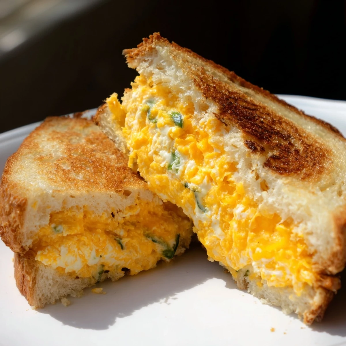 Golden-brown sourdough slices encasing the melted blend of cream cheese, sharp cheddar, and chopped jalapeños in this Jalapeño Popper Grilled Cheese.  