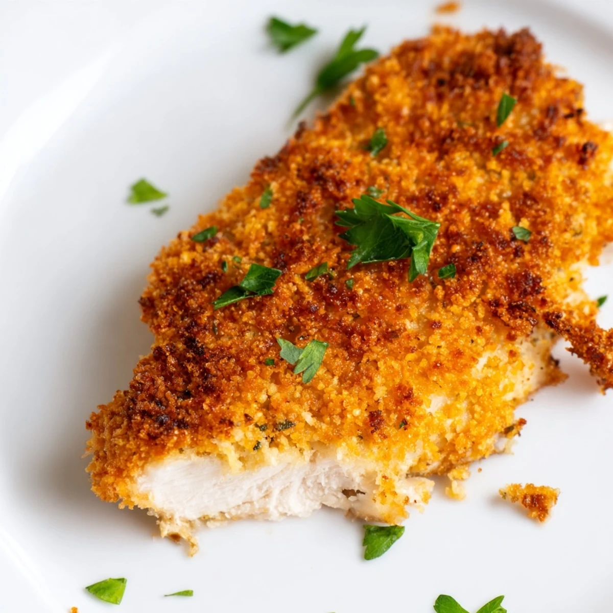 Savory garlic Parmesan chicken with a crispy, golden crust, perfect for a weeknight dinner.  