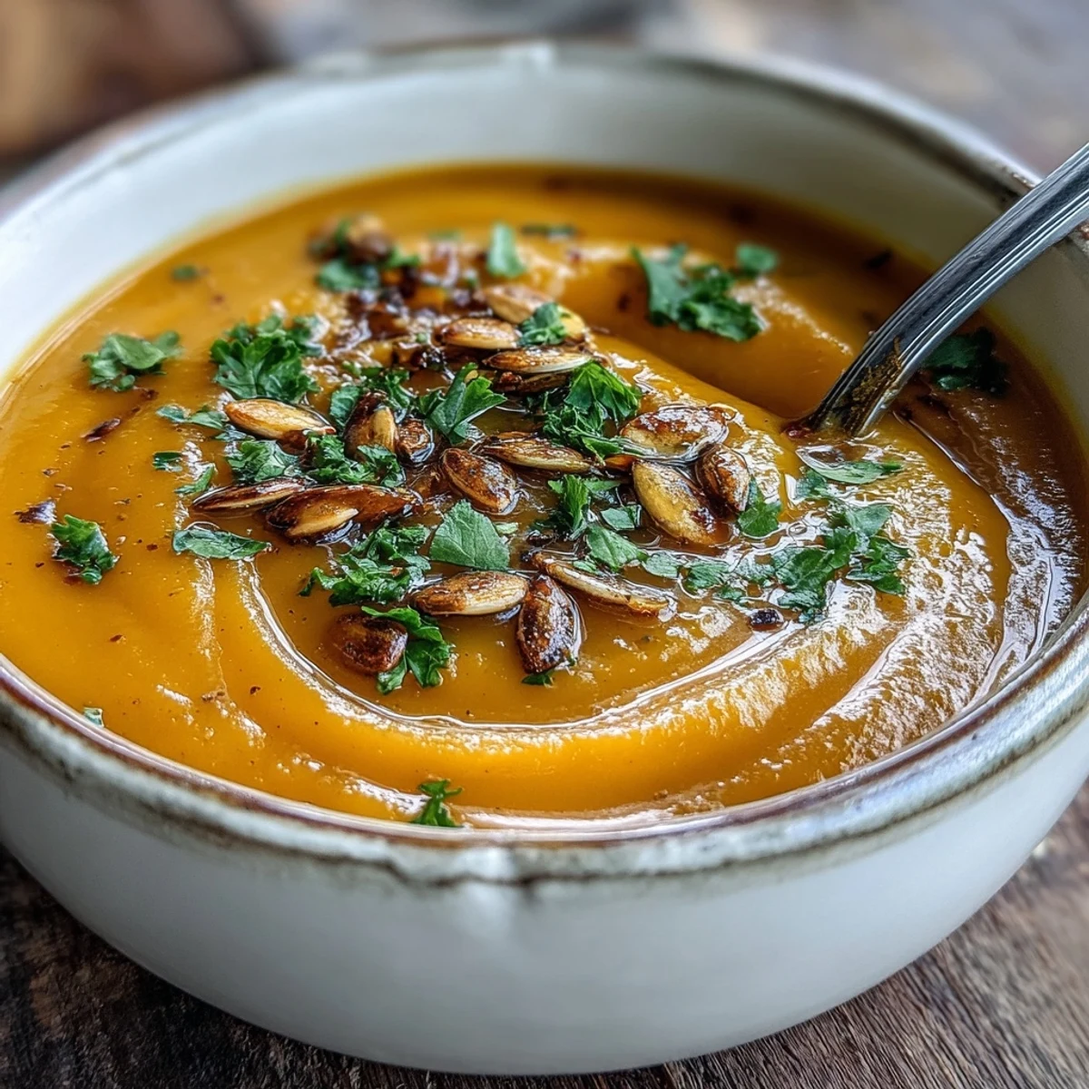 Creamy butternut squash and apple soup, a savory autumn delight.
