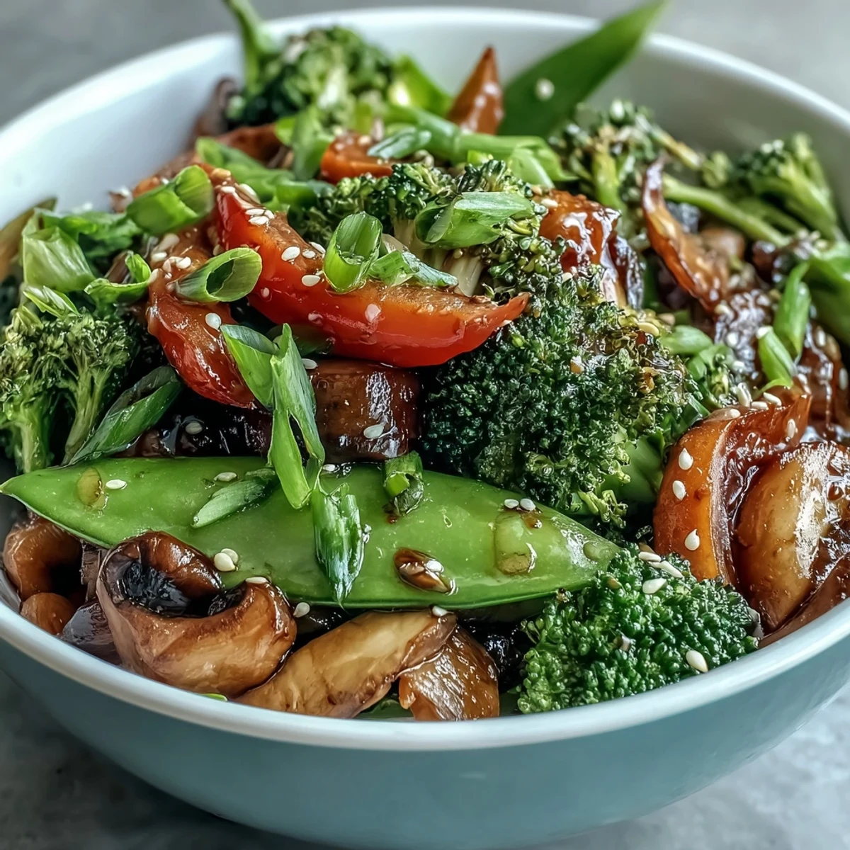 Vibrant ginger stir-fried vegetables shimmering with savory soy sauce, ready to be served.