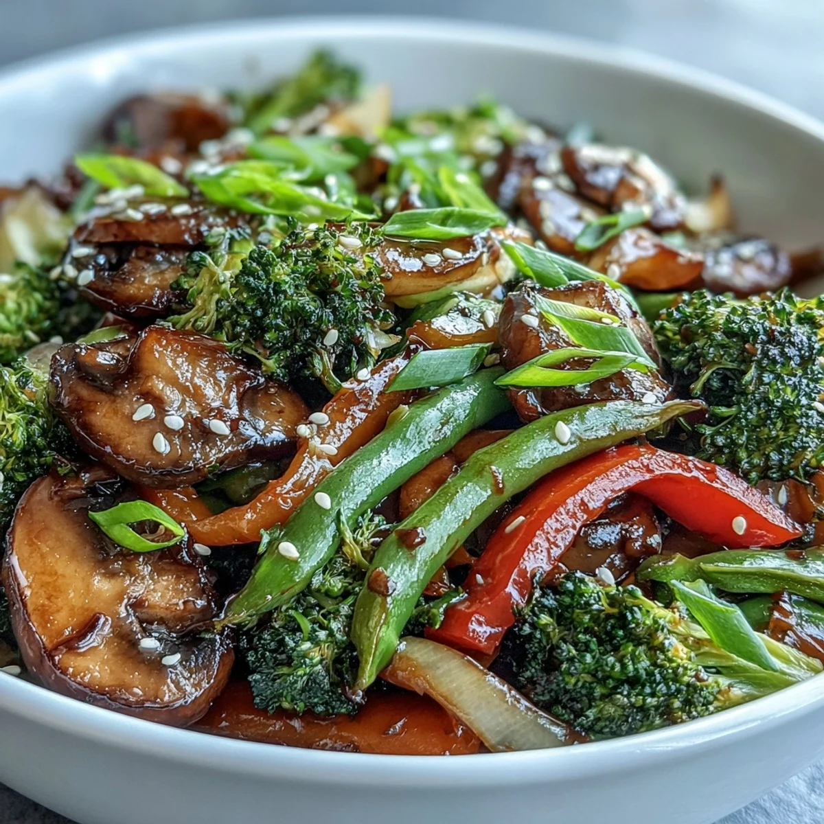 Crisp, colorful ginger stir-fried vegetables glistening, a quick and healthy Asian delight.