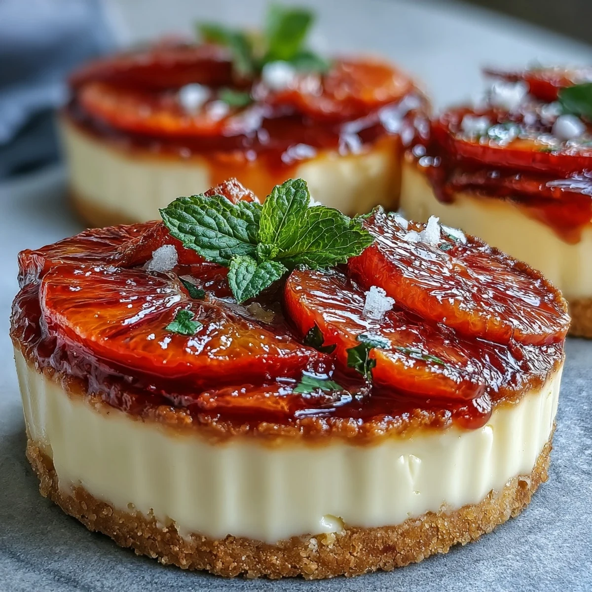 Freshly assembled Blood Orange Tarts featuring crisp tart shells and bright blood orange rounds, ready to be served.