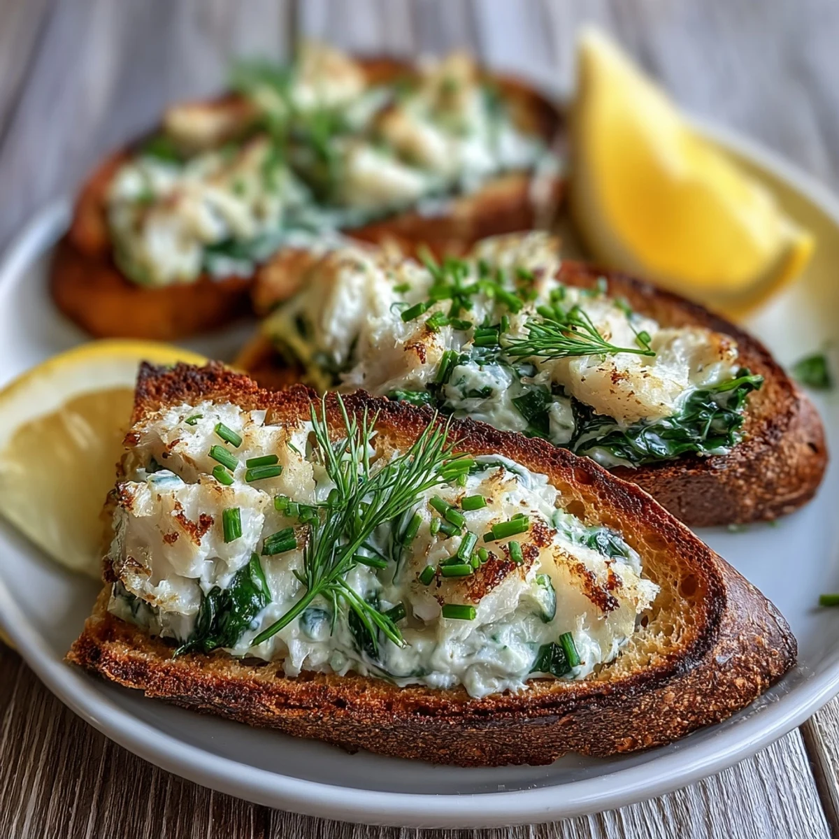 Smoked Haddock and Spinach Rye Toasts served with lemon wedges for a quick, high-protein pescatarian breakfast on rustic plates.