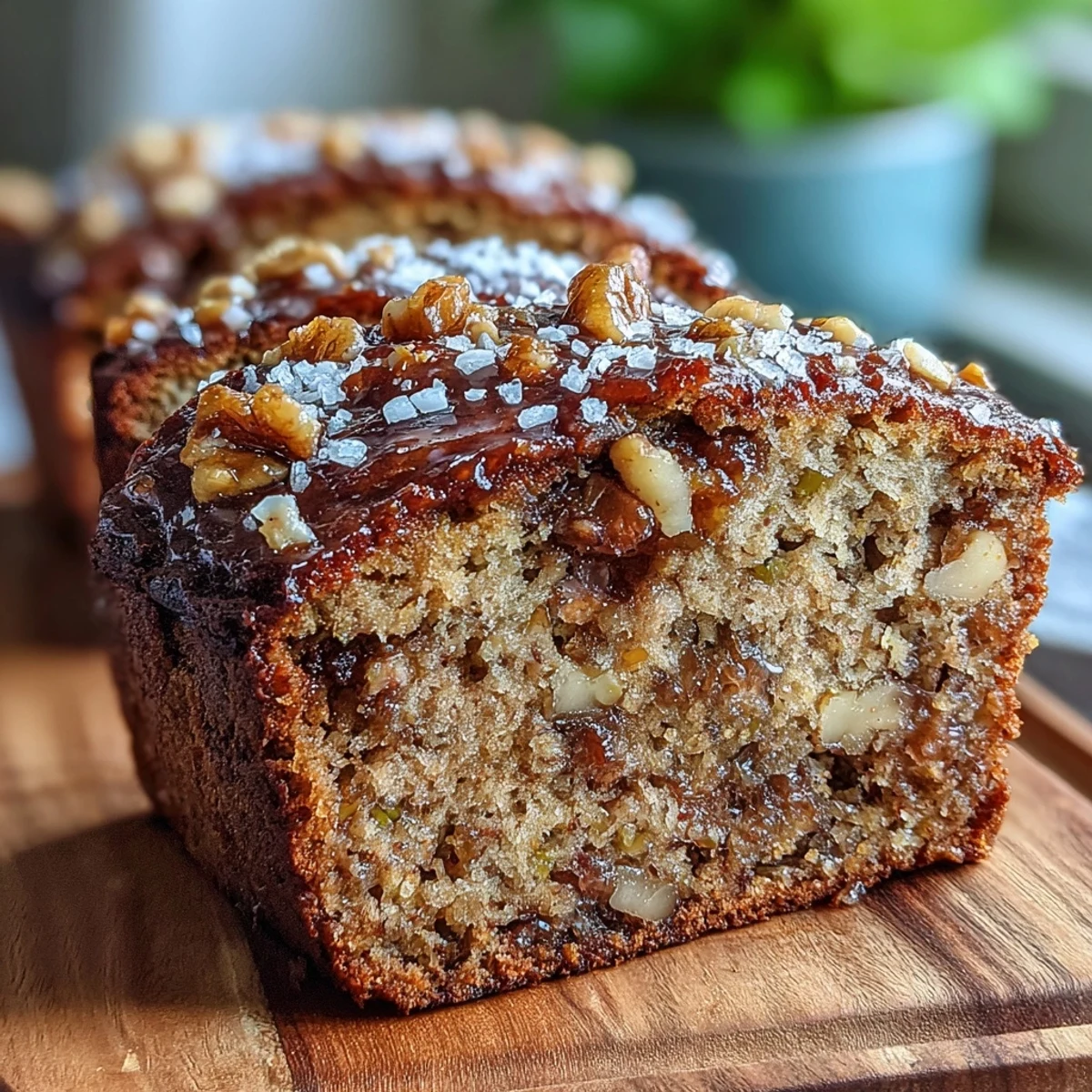 Vegan Cardamom Guava Banana Bread cooling on a wire rack, served with a spread of vegan butter and a steaming cup of chai tea.