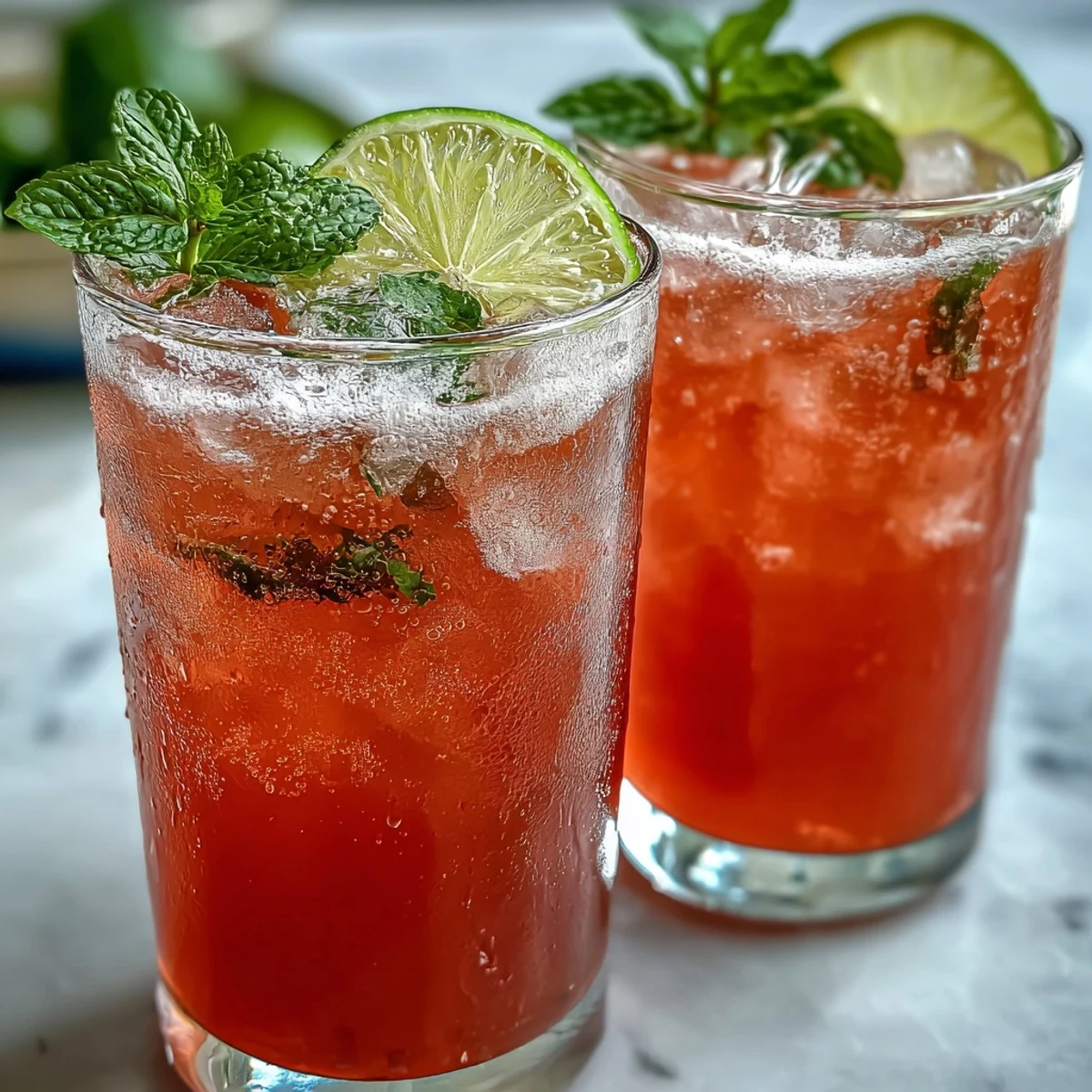 Close-up of a glass of Guava Juice With Sparkling Water, showcasing the bright pink hue and bubbly texture, perfect for a cooling vegan beverage.
