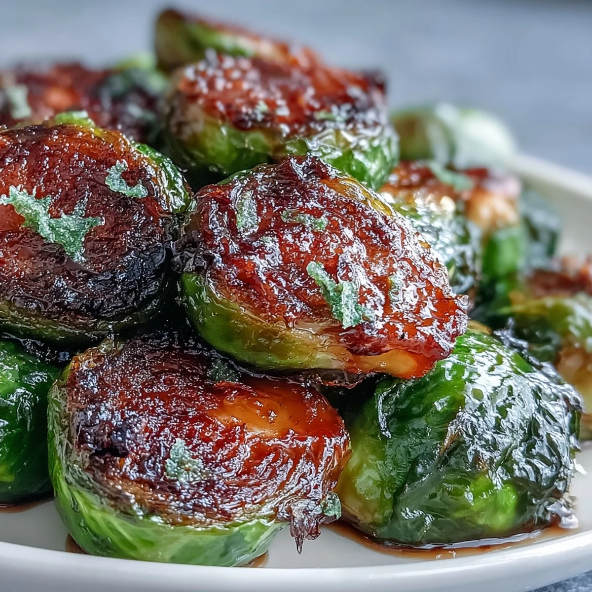 The Irresistible Orange Maple Glazed Brussels Sprouts tossed in sticky glaze sit next to fresh oranges.