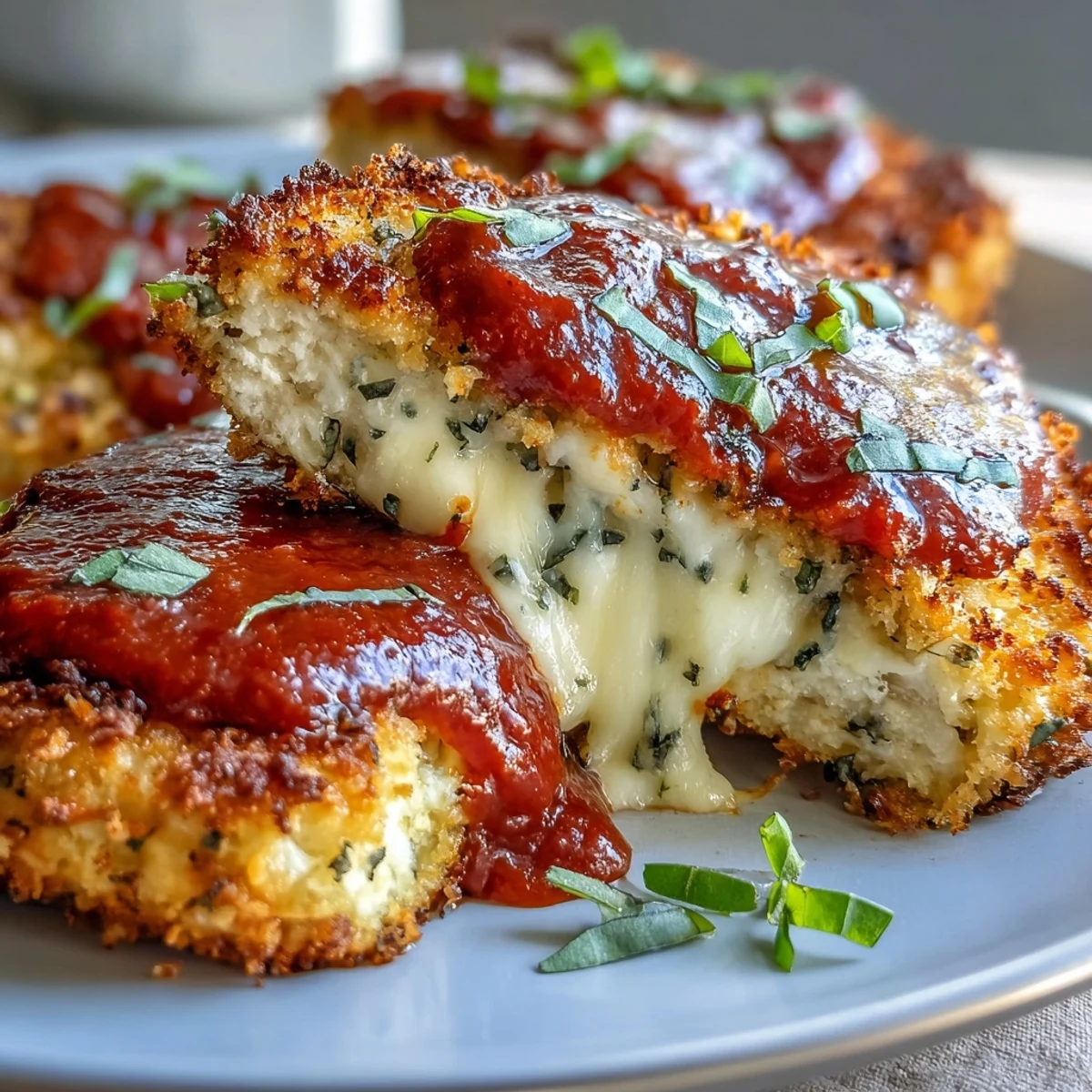 Fresh basil garnish tops golden Asiago-crusted tofu cutlets for a hearty vegetarian dinner.