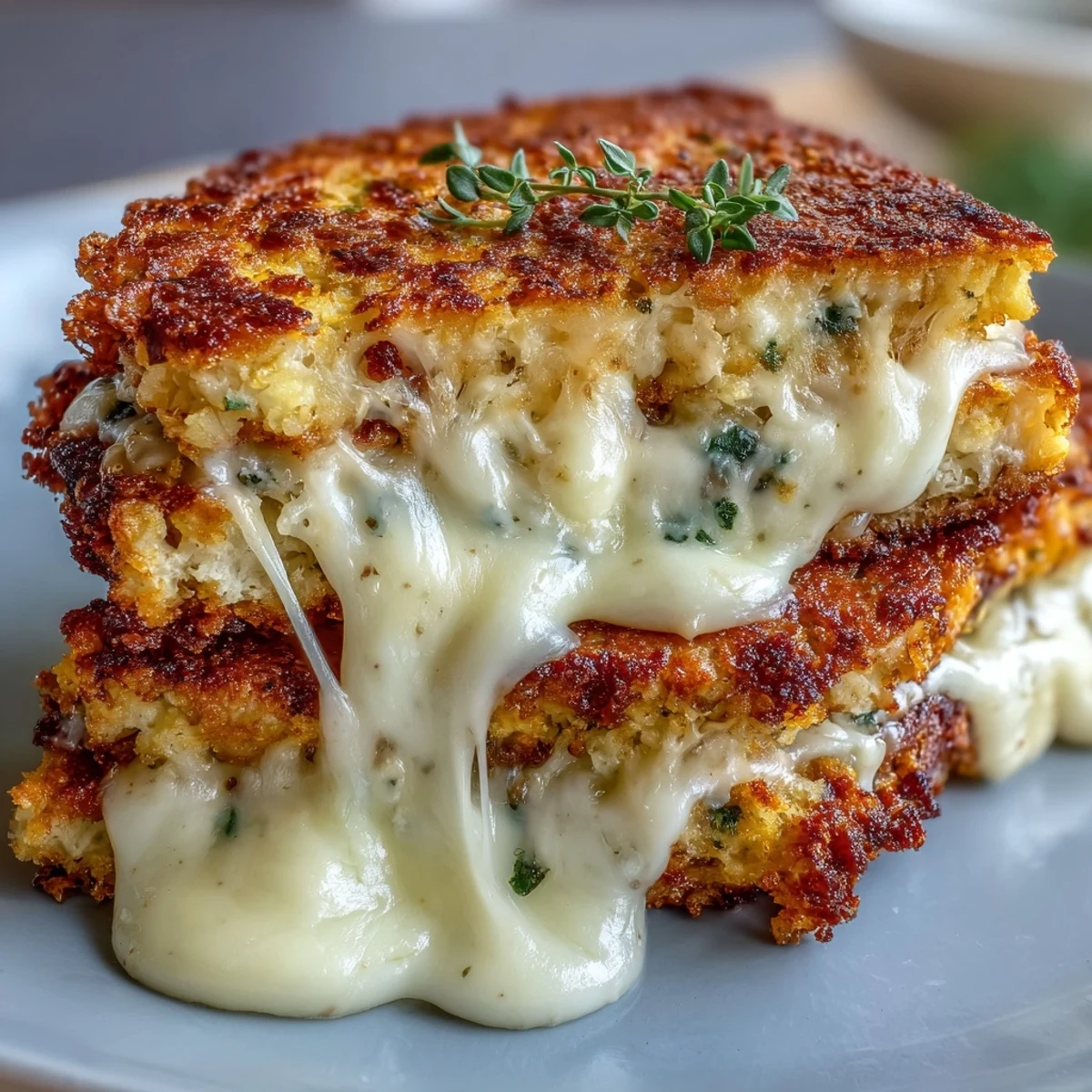 Crispy Keto Cheesy Cauliflower Bread Grilled Cheese slices served warm beside a fresh green salad on a rustic table.
