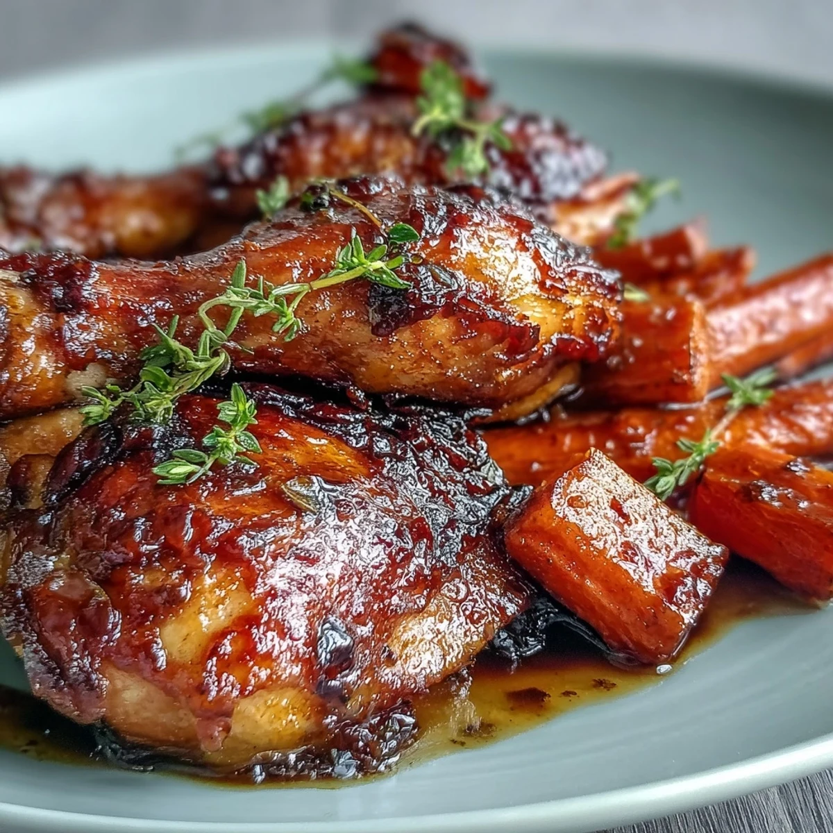 Sheet Pan Honey Garlic Chicken Drumsticks with Roasted Carrots glisten with sticky glaze, served hot and sizzling from the oven.