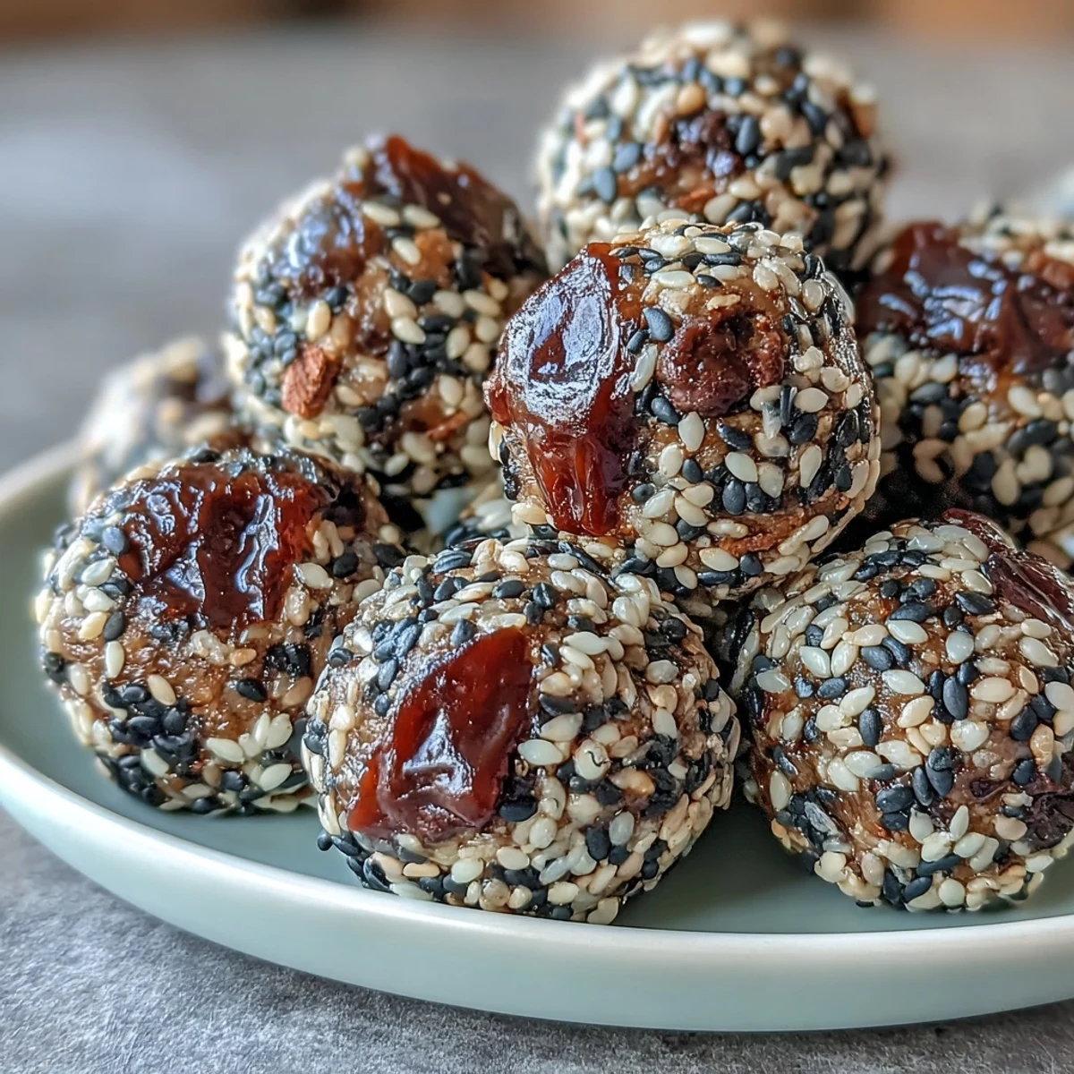 Nutritious no-bake energy bites featuring black sesame seeds, almond meal, and maple syrup for natural sweetness.  